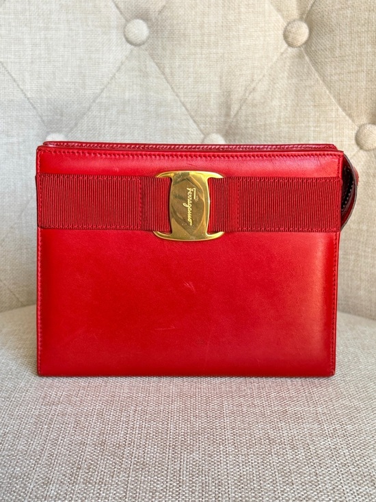 Salvatore Ferragamo Handbags - Vintage Salvatore Ferragamo Vara Bow Mini Vanity Case Red Leather Gold Hardware